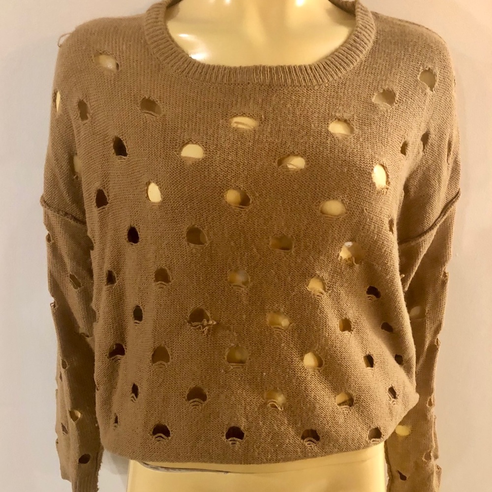 Distressed camel sweater